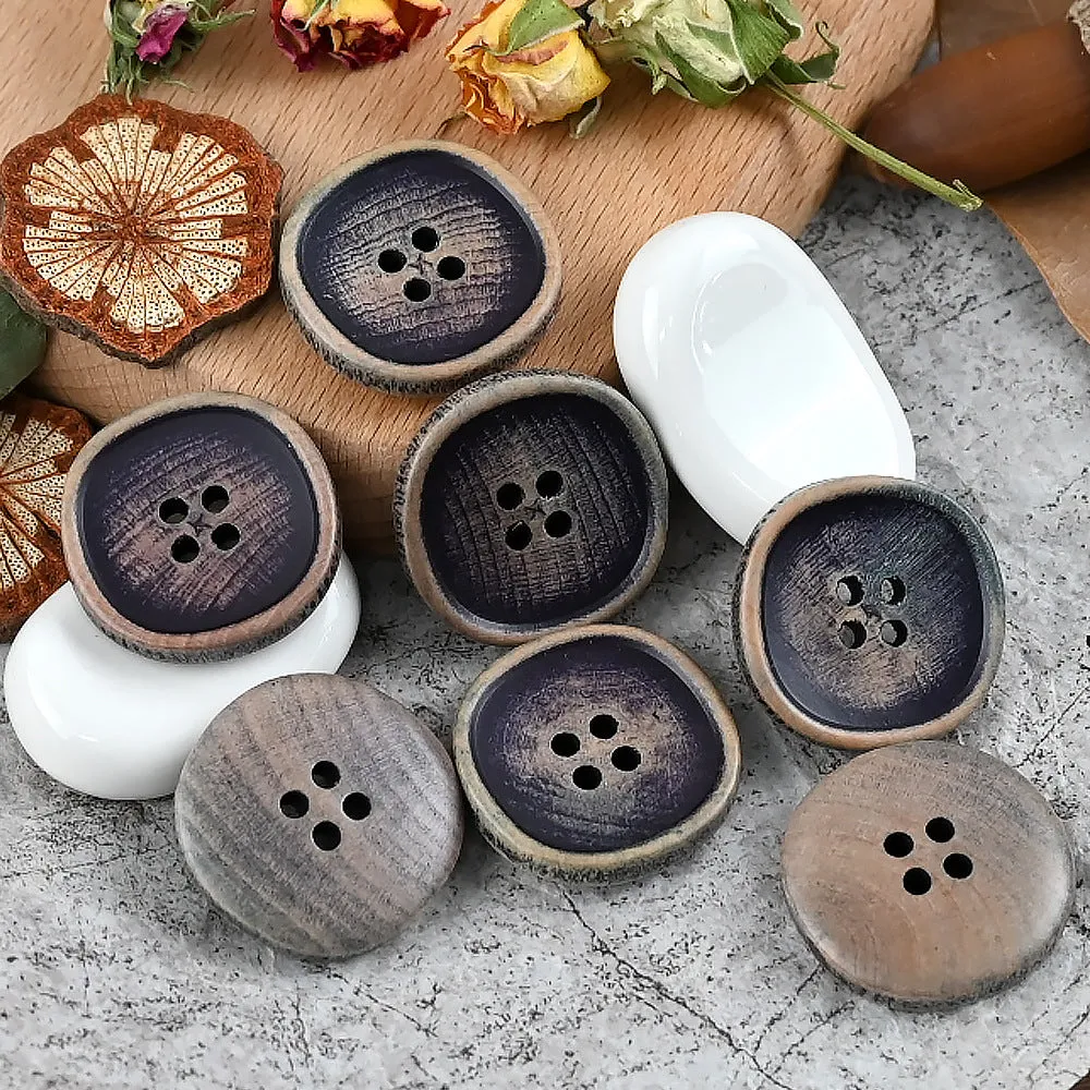 11.5-30mm White Purple Beige Solid Wood Buttons for Vintage Shirts Jackets 30pcs