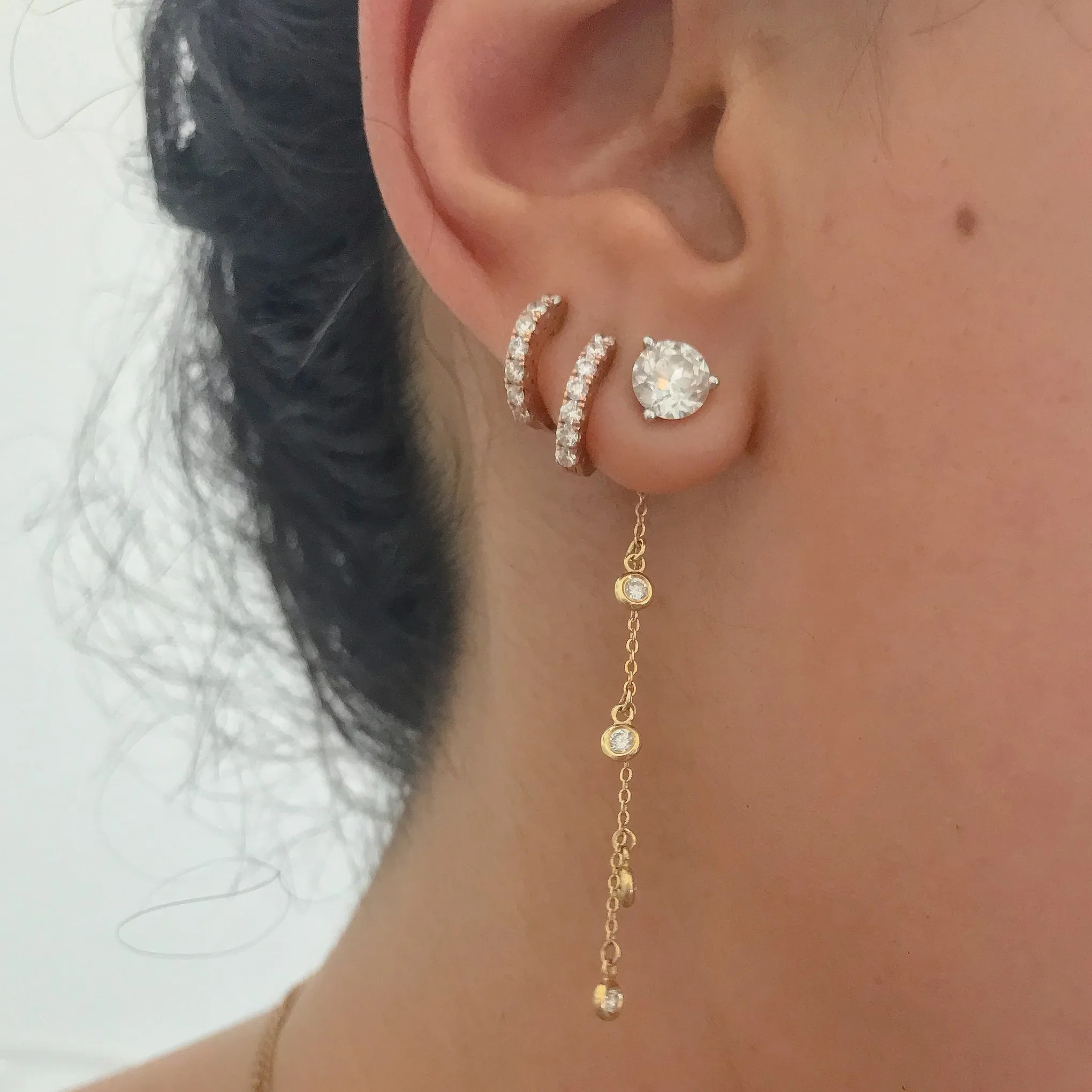14K Gold Diamond Fringe Dangle Chain Earring Jacket