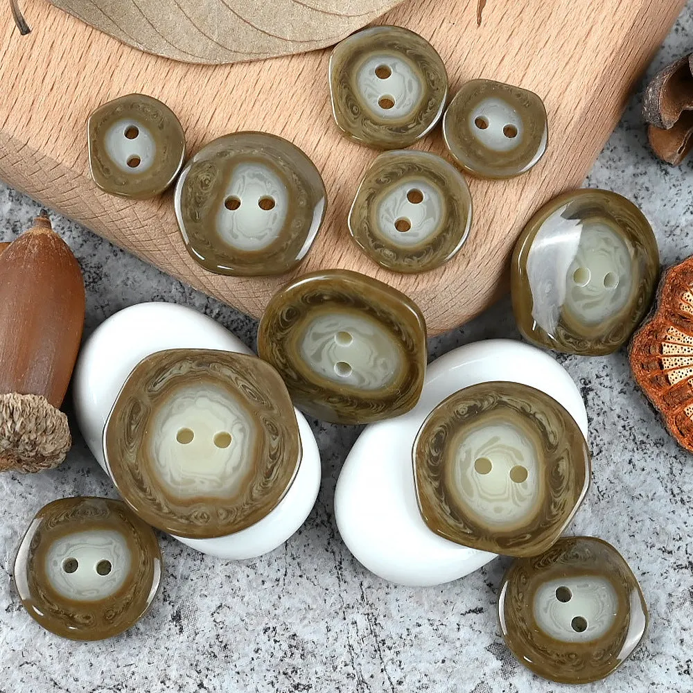 15-30mm Beige and Brown Patchwork Irregular 2 Hole Resin Buttons for Sweaters