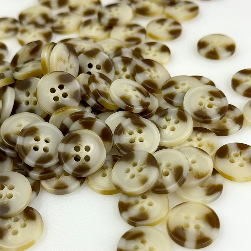 15/18mm Round Four-Hole Brown Patterned Resin Buttons for Cardigans Trousers 50pcs