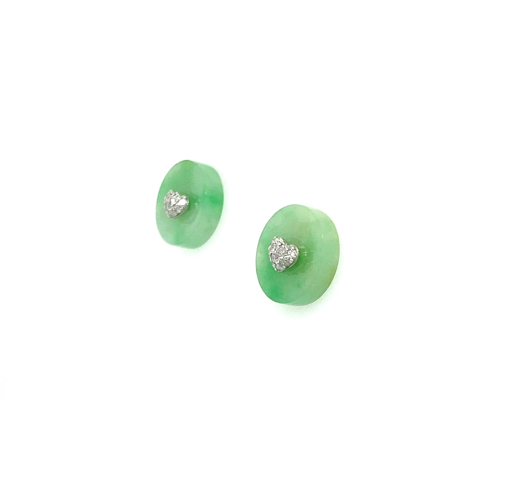 18kt WG Diamond Pave Puff Heart w/ Interchangeable Burmese Apple Green Jadeite Disc Jackets Studs