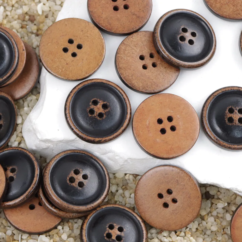 20mm Round 4 Hole Vintage Black Lacquered Wood Buttons 30pcs