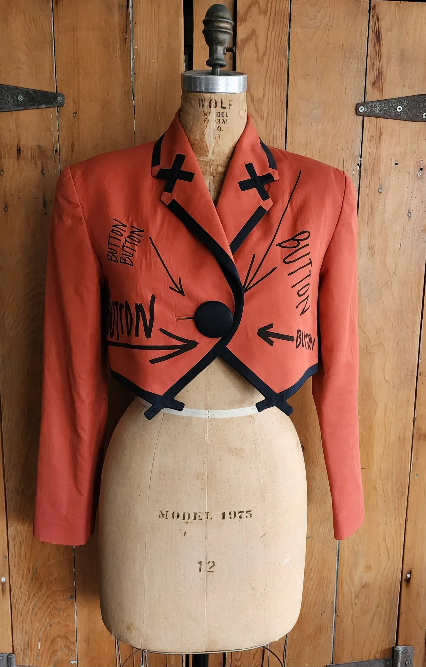 90s Christian Francis Roth Cropped Orange Blazer from Button Suit