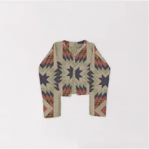 Adeline Patchwork Coral Cropped Quilt Jacket