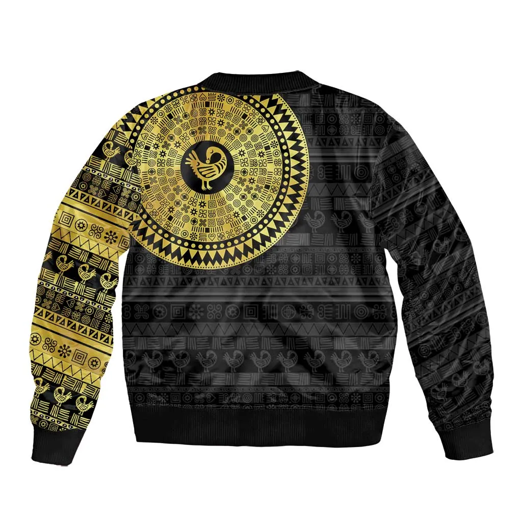 African Adinkra Bomber Jacket Sankofa Bird - Gold Version - Chest Arm Tattoo LT15