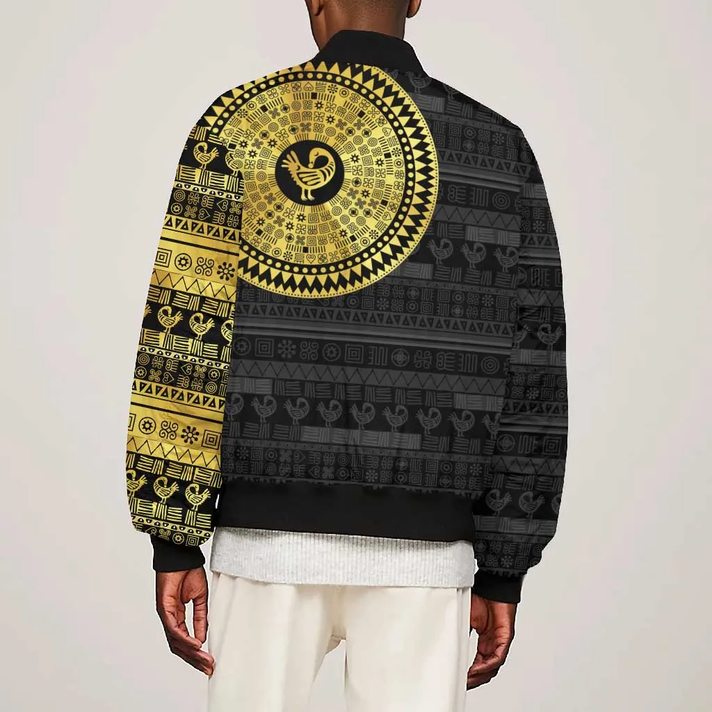 African Adinkra Bomber Jacket Sankofa Bird - Gold Version - Chest Arm Tattoo LT15