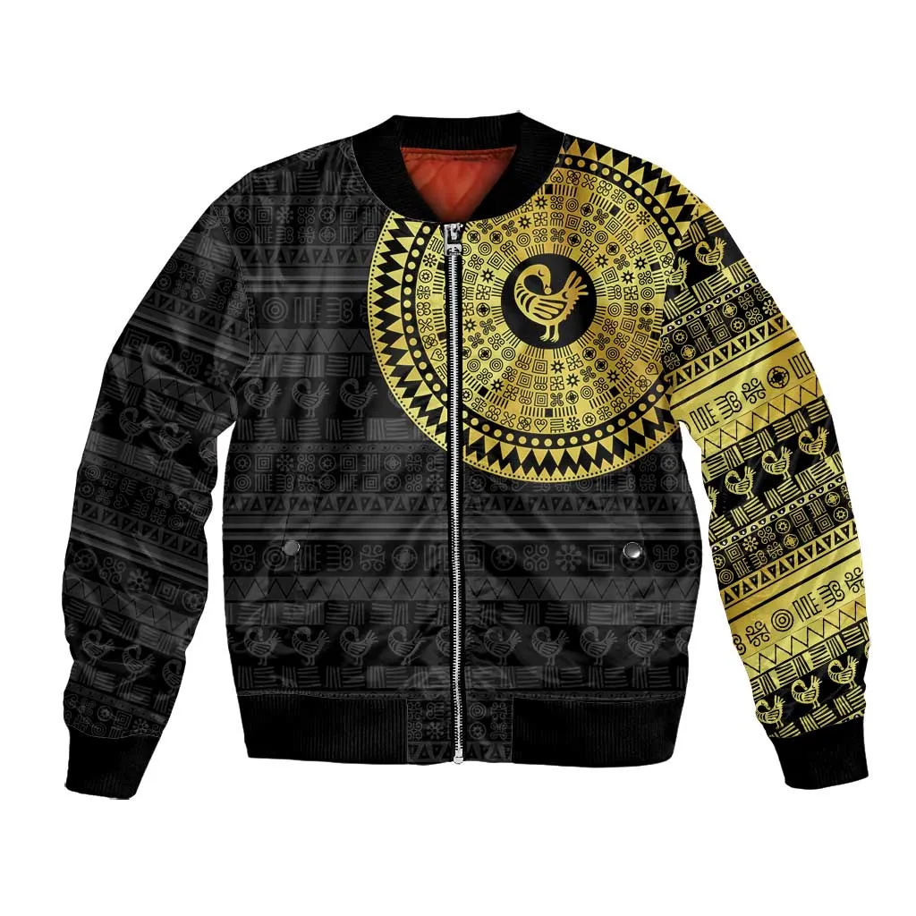 African Adinkra Bomber Jacket Sankofa Bird - Gold Version - Chest Arm Tattoo LT15