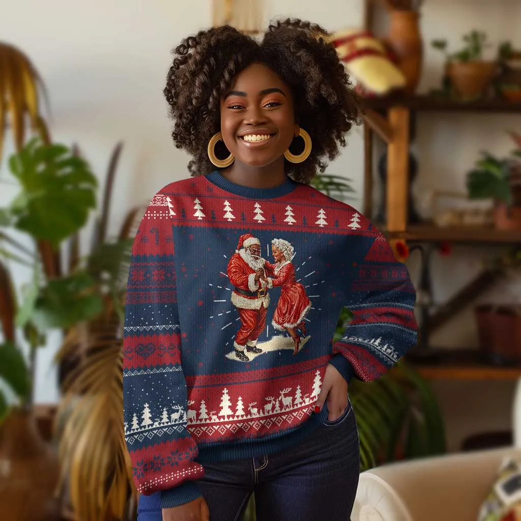 African American Christmas Black Santa Mr Mrs Claus Dancing Ugly Christmas Sweater TS09