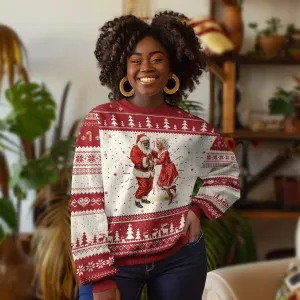 African American Christmas Black Santa Mr Mrs Claus Dancing Ugly Christmas Sweater TS09