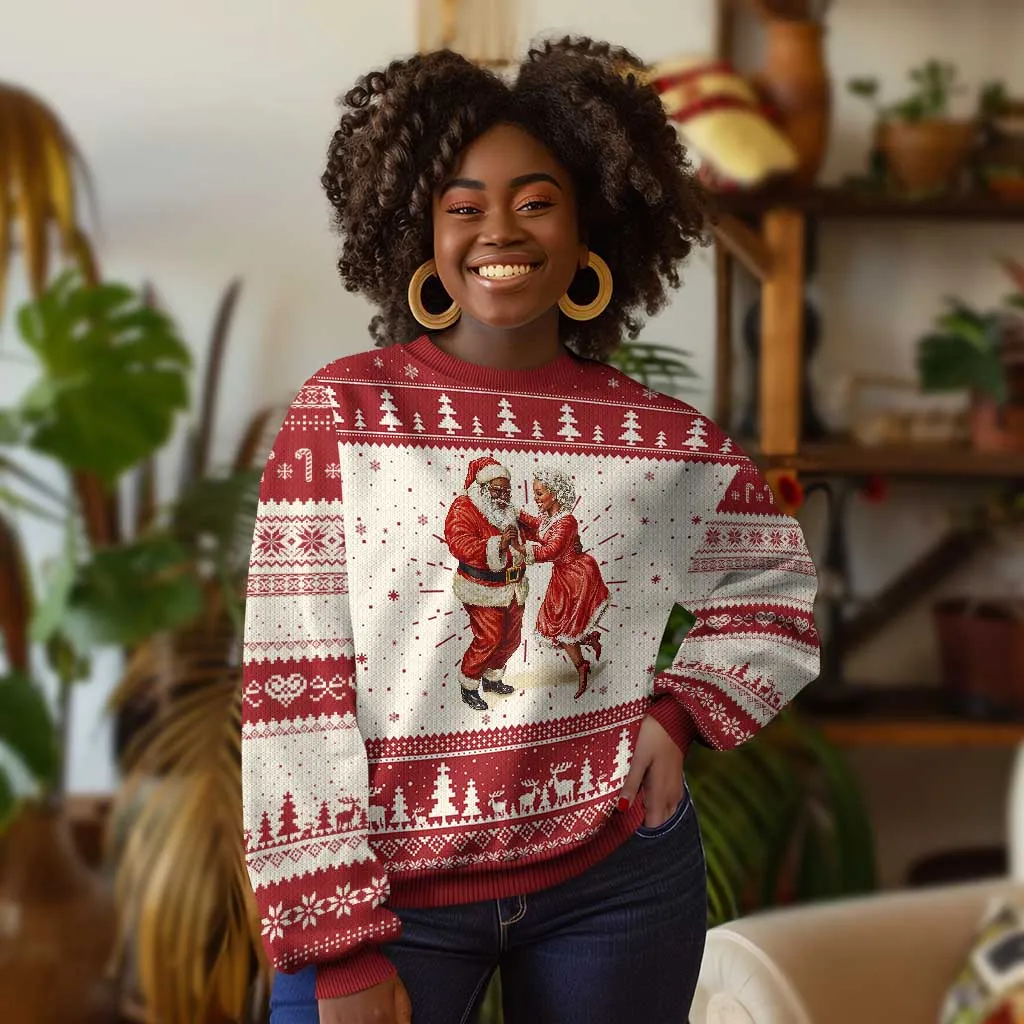 African American Christmas Black Santa Mr Mrs Claus Dancing Ugly Christmas Sweater TS09