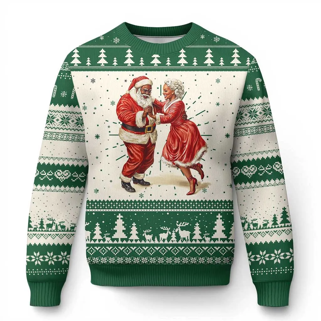 African American Christmas Black Santa Mr Mrs Claus Dancing Ugly Christmas Sweater TS09