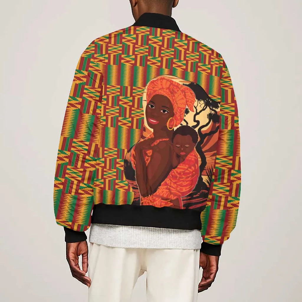 African Happy Mother's Day Bomber Jacket Black Mothers Kente Pattern LT15