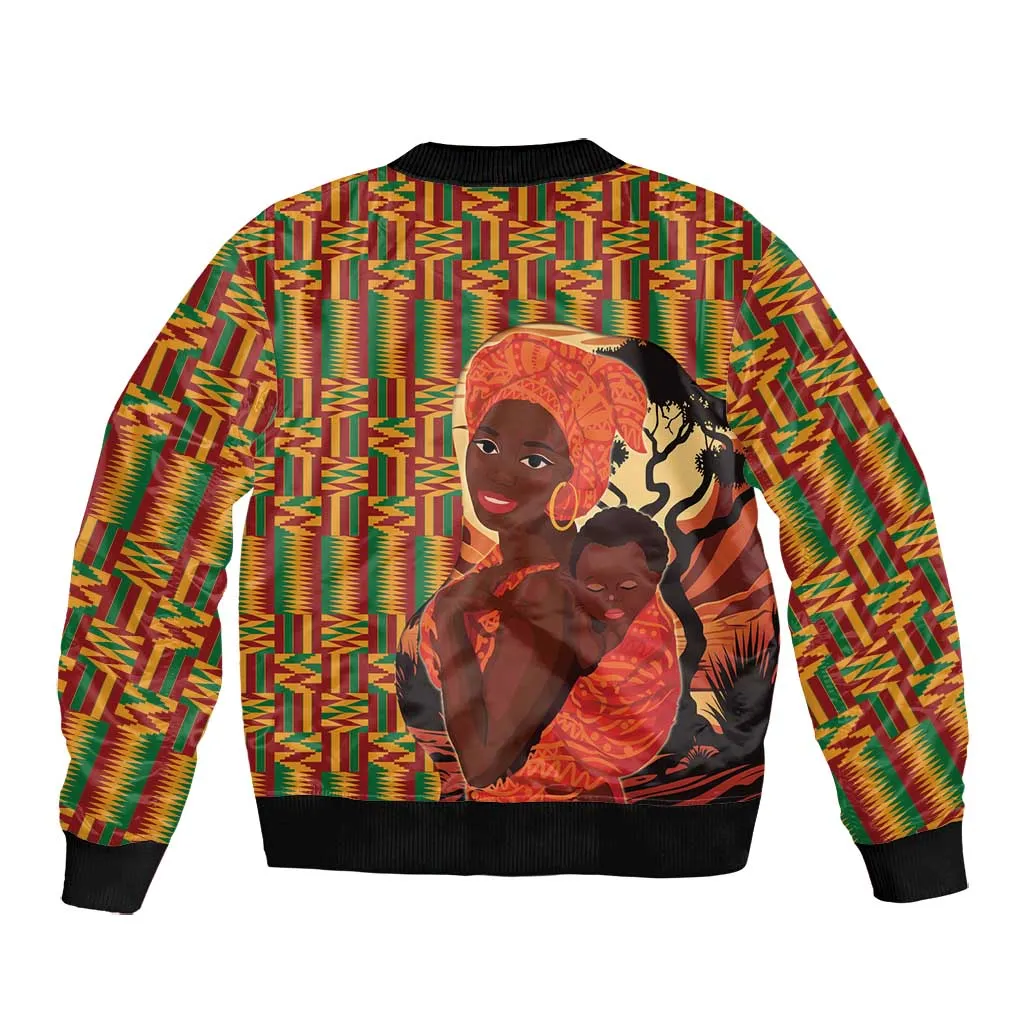 African Happy Mother's Day Bomber Jacket Black Mothers Kente Pattern LT15