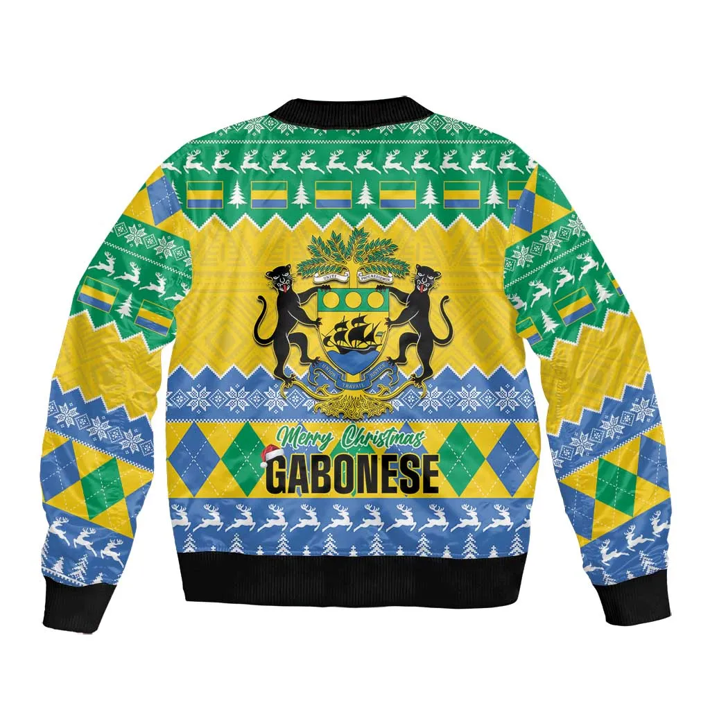 Afro Gabon Christmas Bomber Jacket Joyeux Noel Coat Of Arms - African Pattern LT14