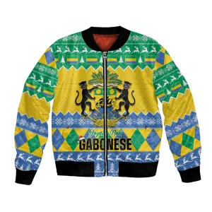 Afro Gabon Christmas Bomber Jacket Joyeux Noel Coat Of Arms - African Pattern LT14
