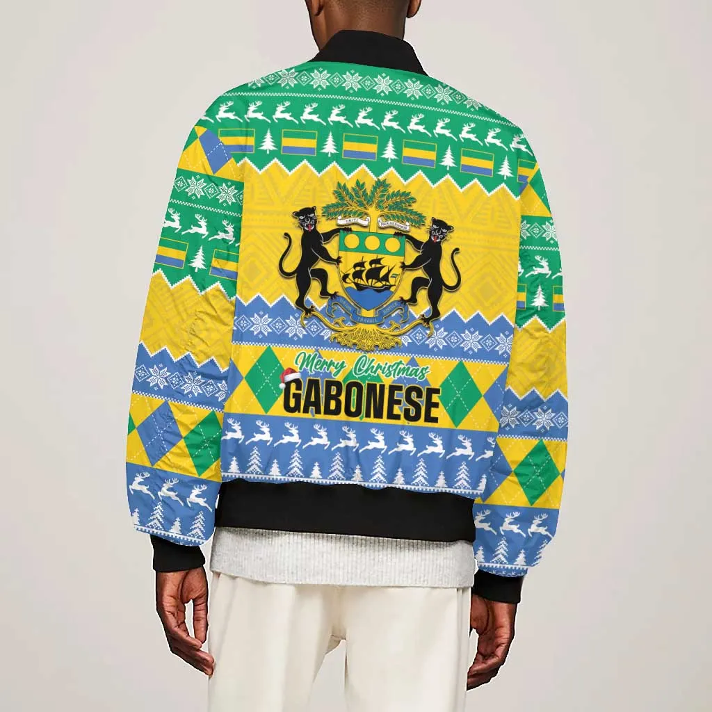 Afro Gabon Christmas Bomber Jacket Joyeux Noel Coat Of Arms - African Pattern LT14