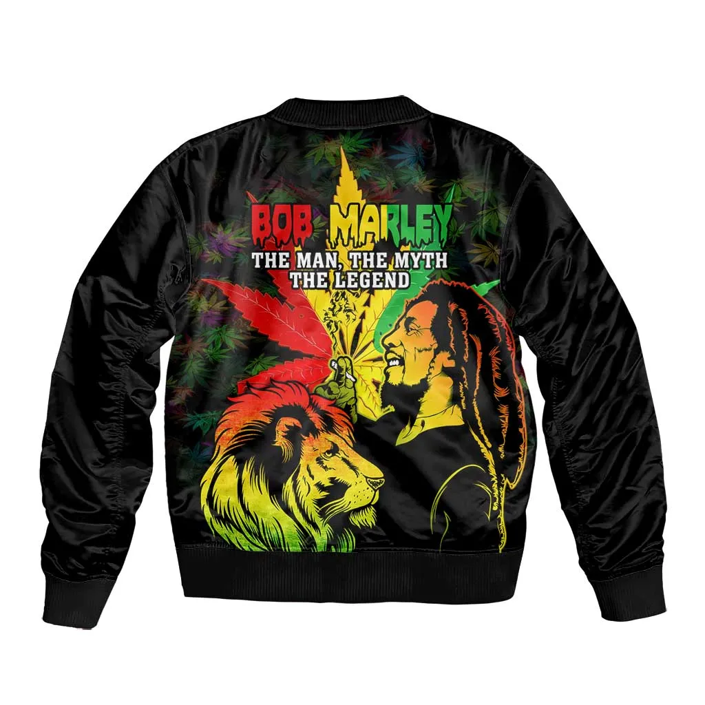 Afro Jamaica Legend Bob Bomber Jacket Lion With Cannabis Leaf Pattern LT14