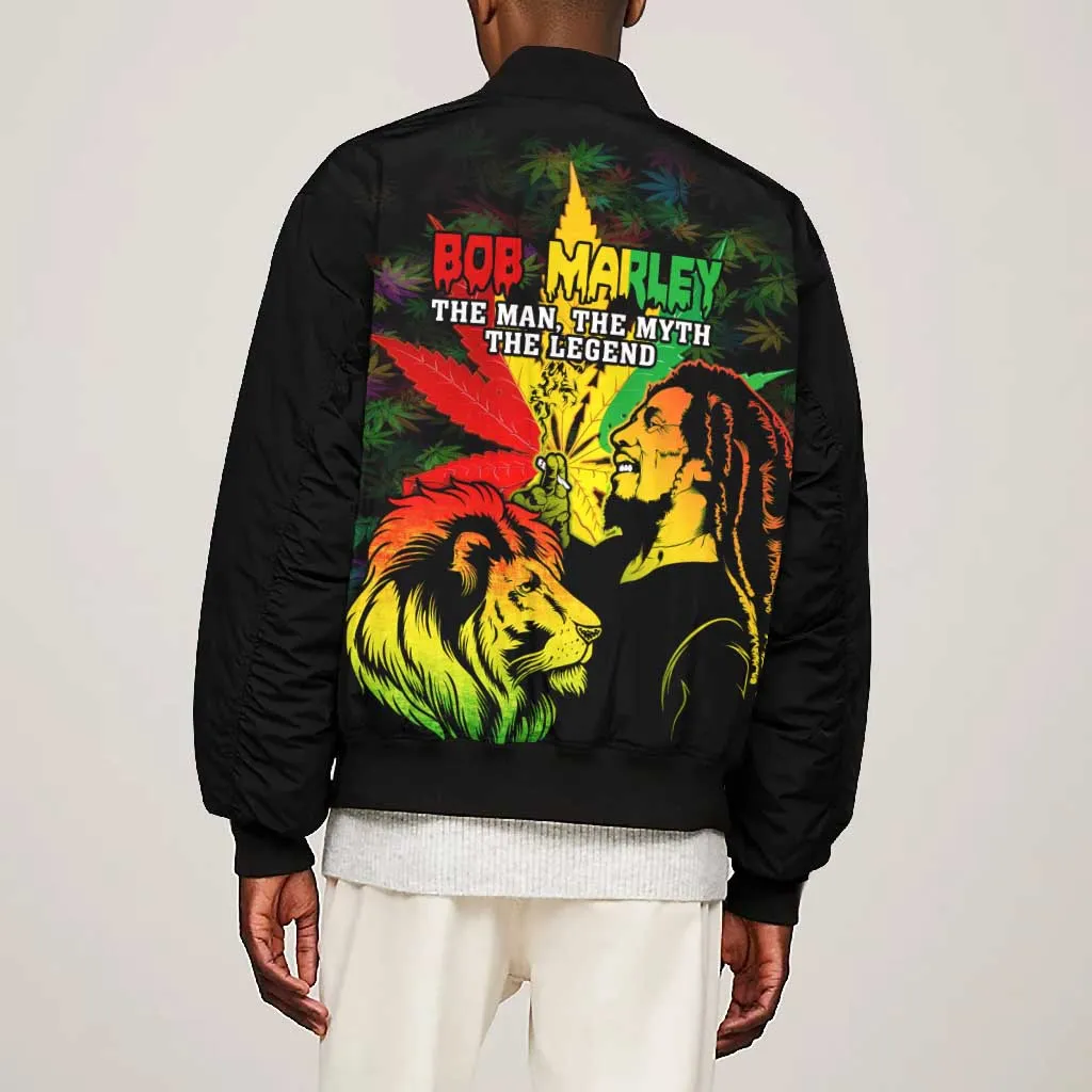 Afro Jamaica Legend Bob Bomber Jacket Lion With Cannabis Leaf Pattern LT14