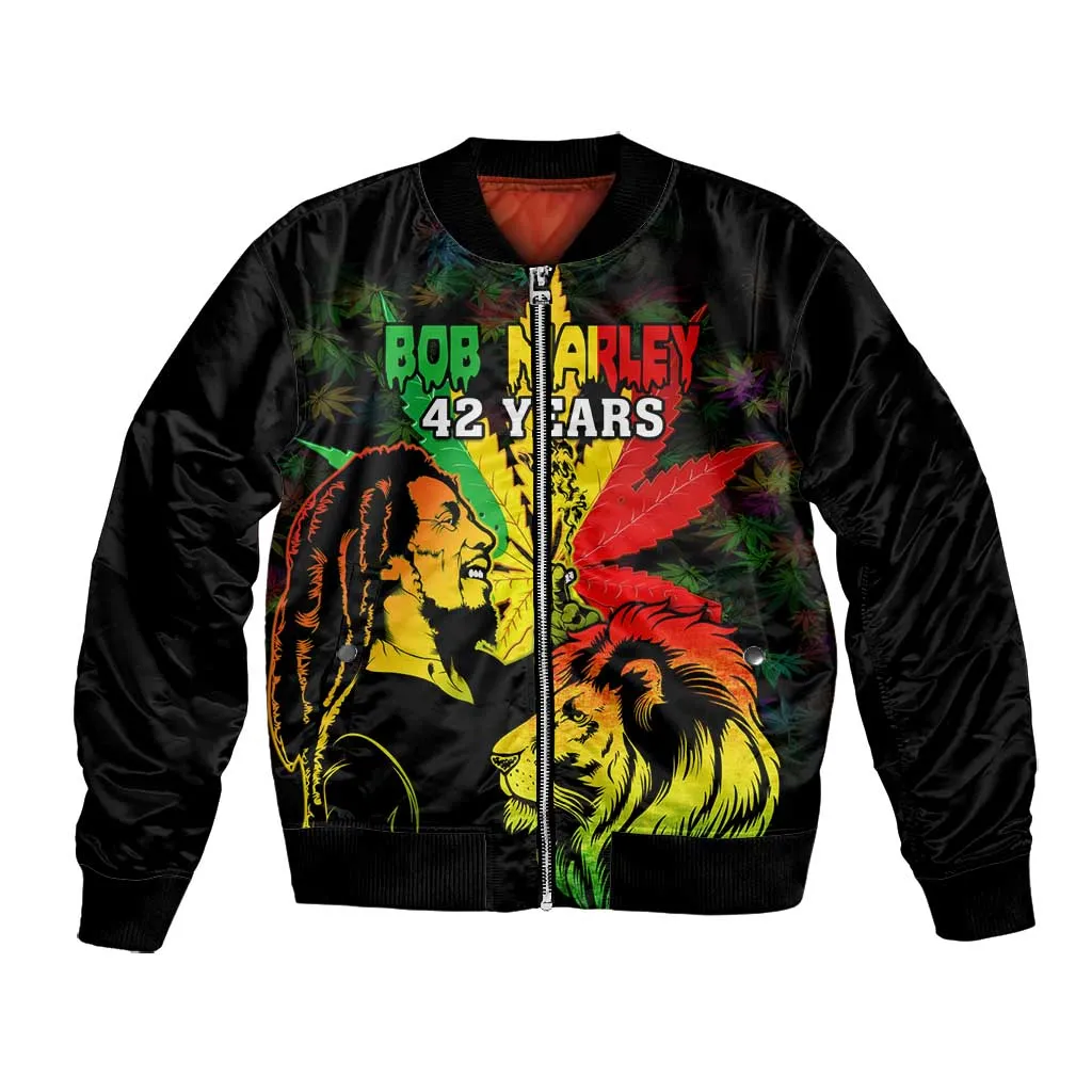 Afro Jamaica Legend Bob Bomber Jacket Lion With Cannabis Leaf Pattern LT14