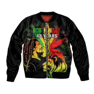 Afro Jamaica Legend Bob Bomber Jacket Lion With Cannabis Leaf Pattern LT14