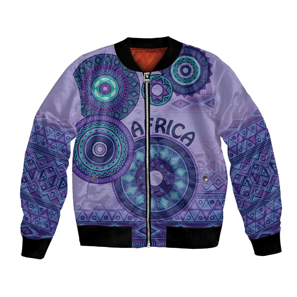 Afro Tribal Traditional Pattern Bomber Jacket Purple Motif LT9