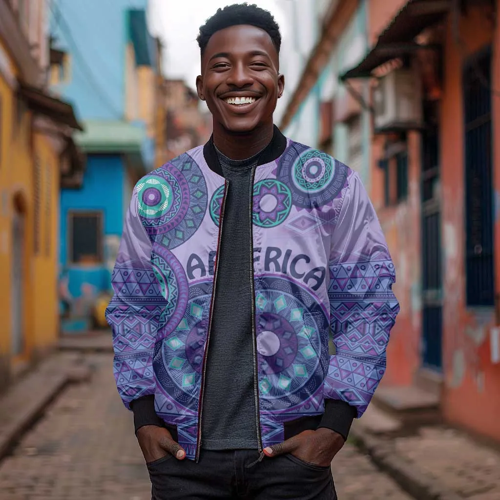 Afro Tribal Traditional Pattern Bomber Jacket Purple Motif LT9
