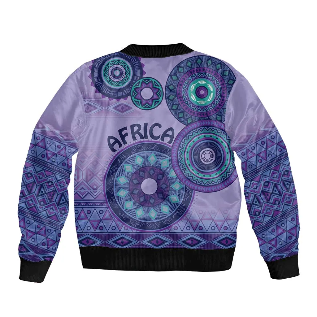Afro Tribal Traditional Pattern Bomber Jacket Purple Motif LT9