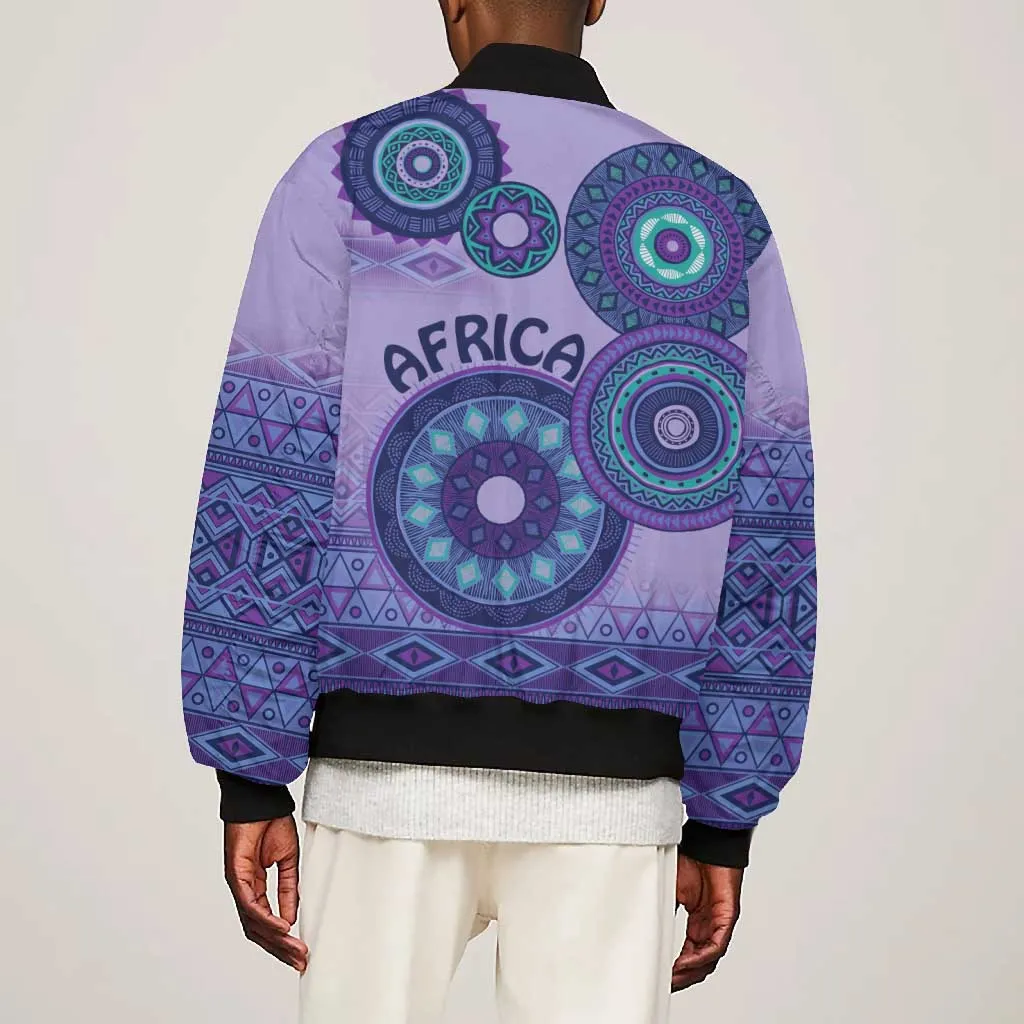 Afro Tribal Traditional Pattern Bomber Jacket Purple Motif LT9