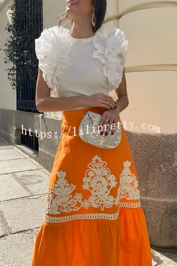 Ajay Layered Ruffles Sleeve Ribbed Stretch T-shirt