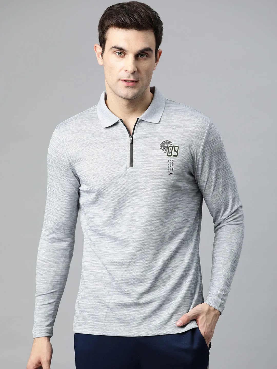 Alcis Men Graphic Printed Polo Collar Dry Tech Slim Fit T-shirt