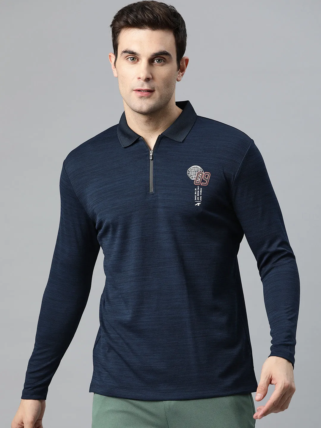 Alcis Men Graphic Printed Polo Collar Dry Tech Slim Fit T-shirt