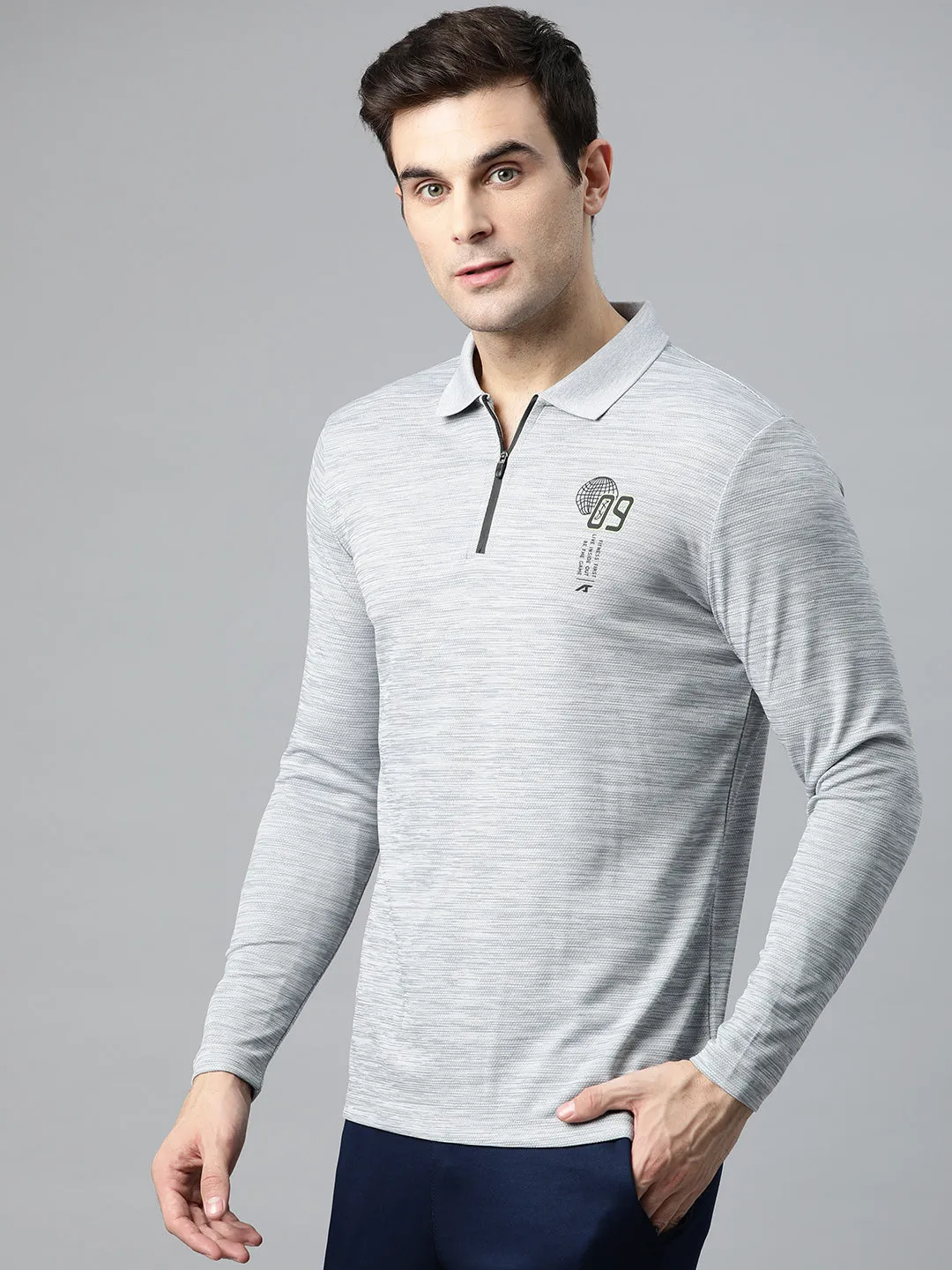 Alcis Men Graphic Printed Polo Collar Dry Tech Slim Fit T-shirt