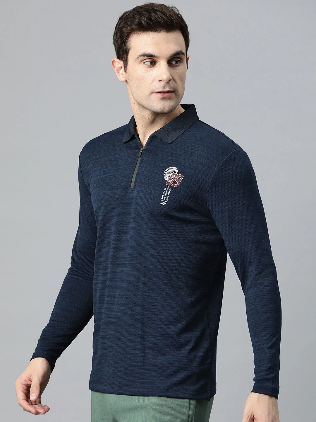 Alcis Men Graphic Printed Polo Collar Dry Tech Slim Fit T-shirt