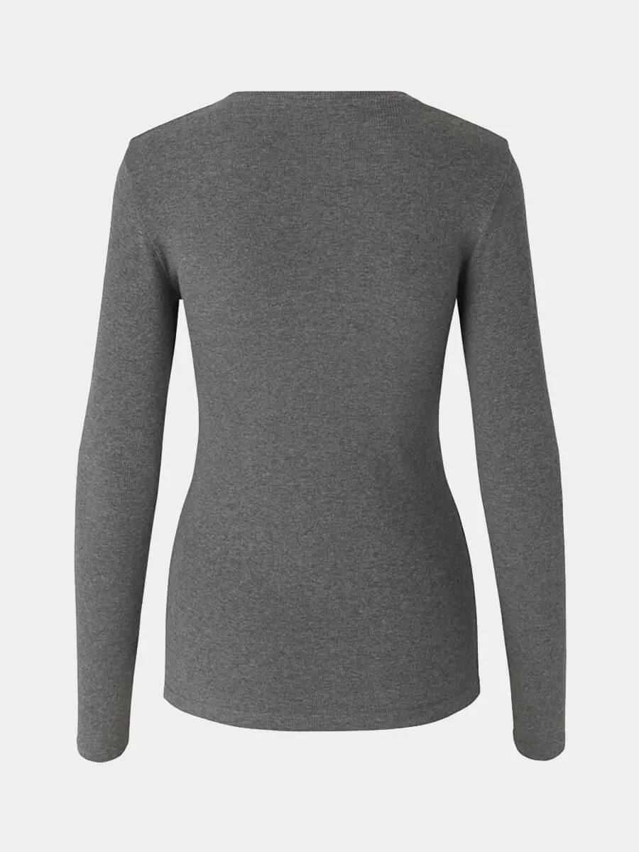 Alexa Long Sleeve Tee - Dark Grey Melange