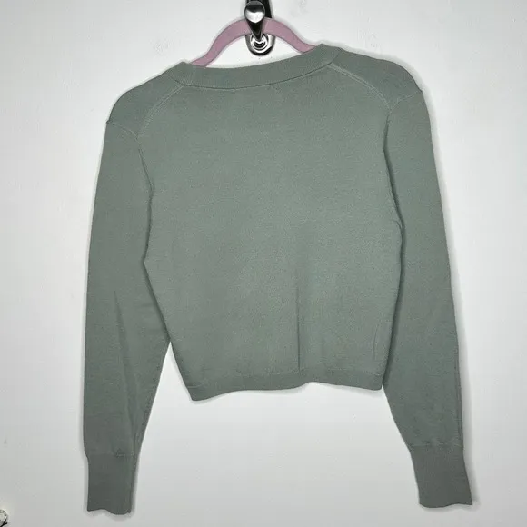 ALICE   OLIVIA  Luna Shrunken Cropped Crewneck Jumper In Sage Green {3Q46}