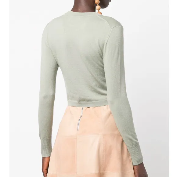 ALICE   OLIVIA  Luna Shrunken Cropped Crewneck Jumper In Sage Green {3Q46}