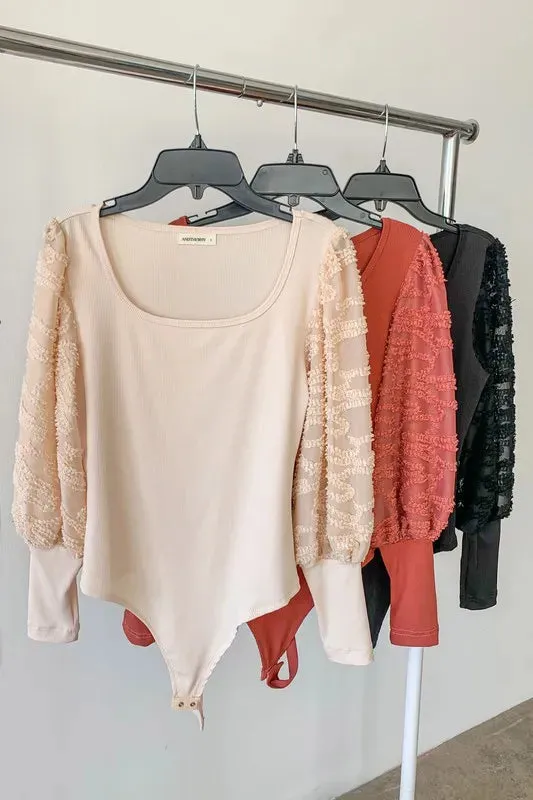 And The Why Textured Puff Sleeve Bodysuit
