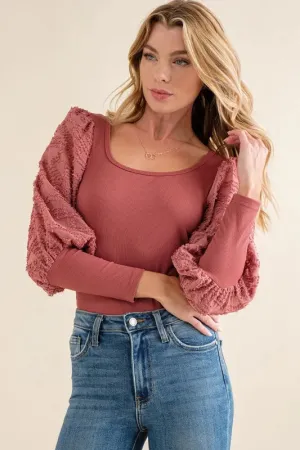 And The Why Textured Puff Sleeve Bodysuit