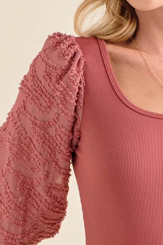 And The Why Textured Puff Sleeve Bodysuit