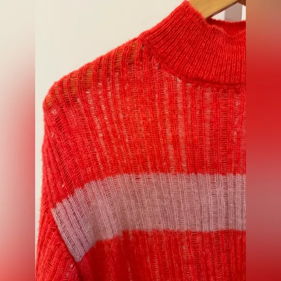 Anthropologie Striped Red and Pink Women's Sweater