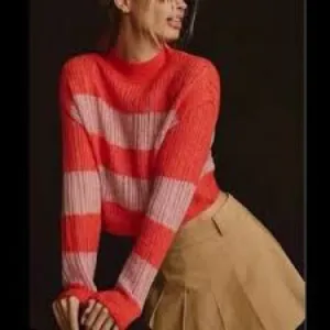 Anthropologie Striped Red and Pink Women's Sweater