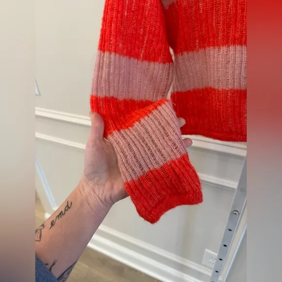 Anthropologie Striped Red and Pink Women's Sweater