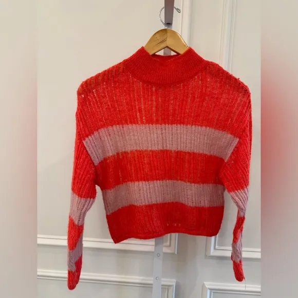 Anthropologie Striped Red and Pink Women's Sweater