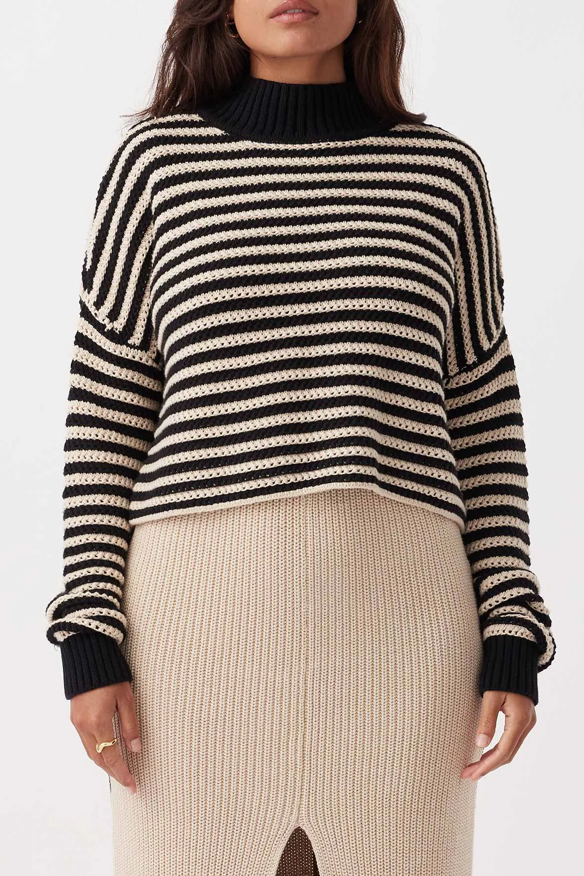 ARCAA June Cropped Sweater - Sand & Black