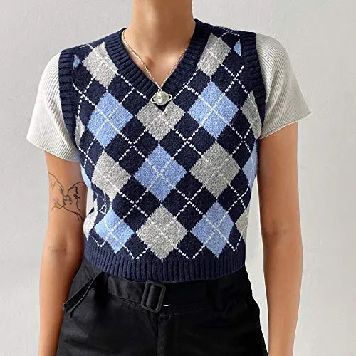 Argyle Plaid Knitted Sweater Vest