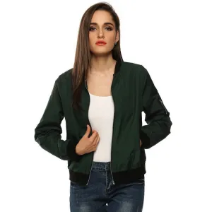 Army Green Bomber Jacket Women Basic Coats Celeb Bombers Stand Collar Zip Up Short Black Coat Jackets