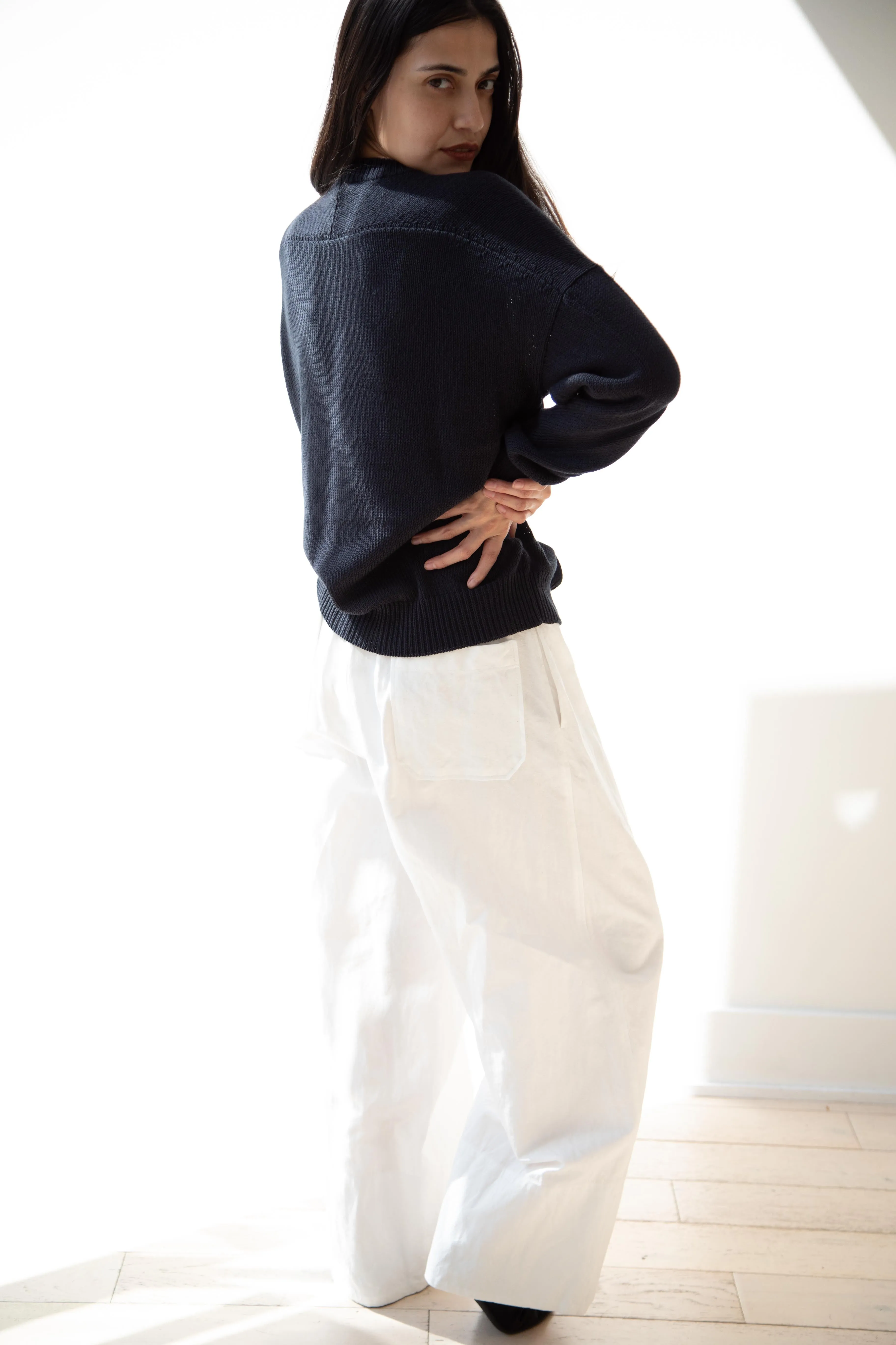Arts & Science | Back Line Sweater in Dark Navy Cotton Silk