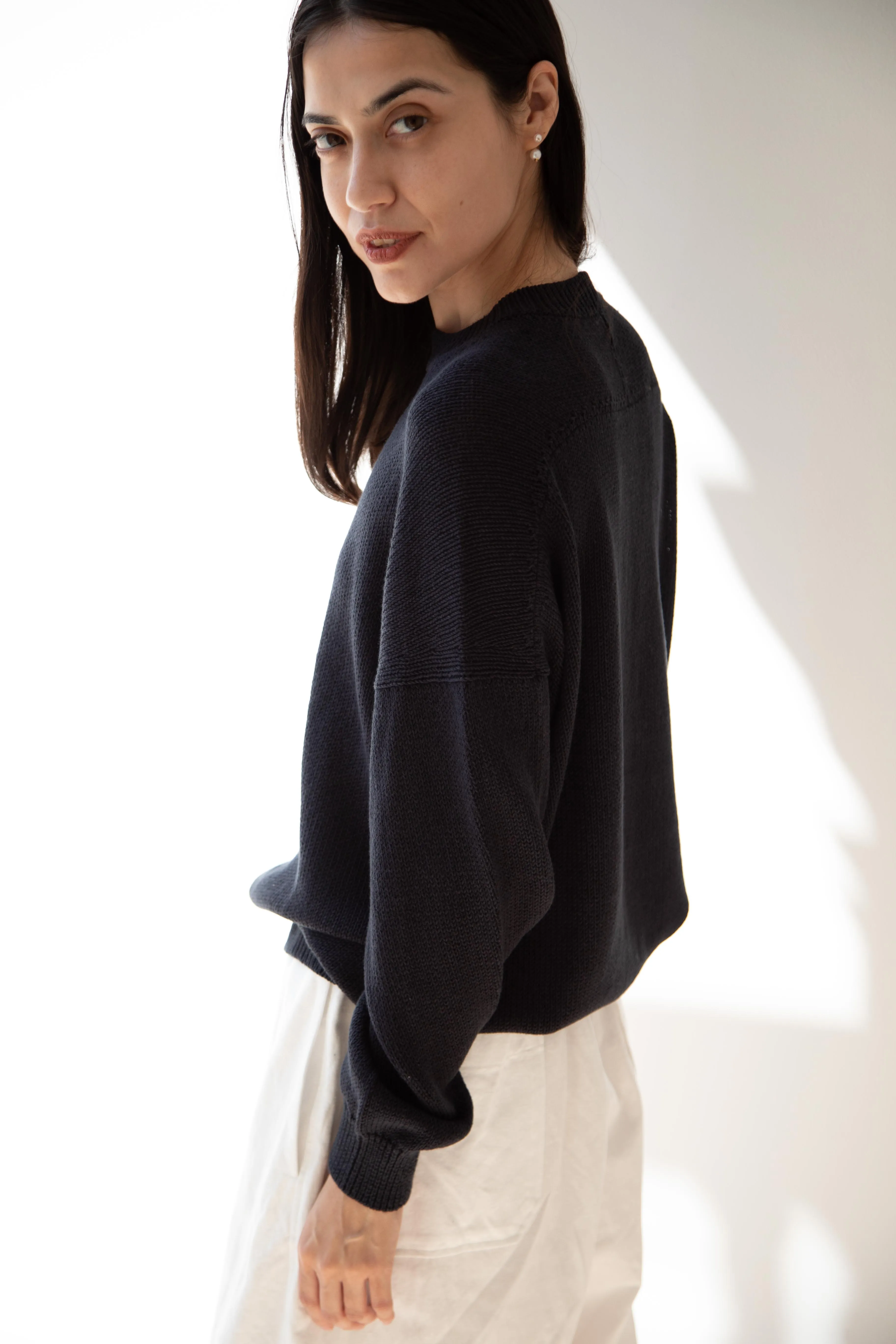 Arts & Science | Back Line Sweater in Dark Navy Cotton Silk
