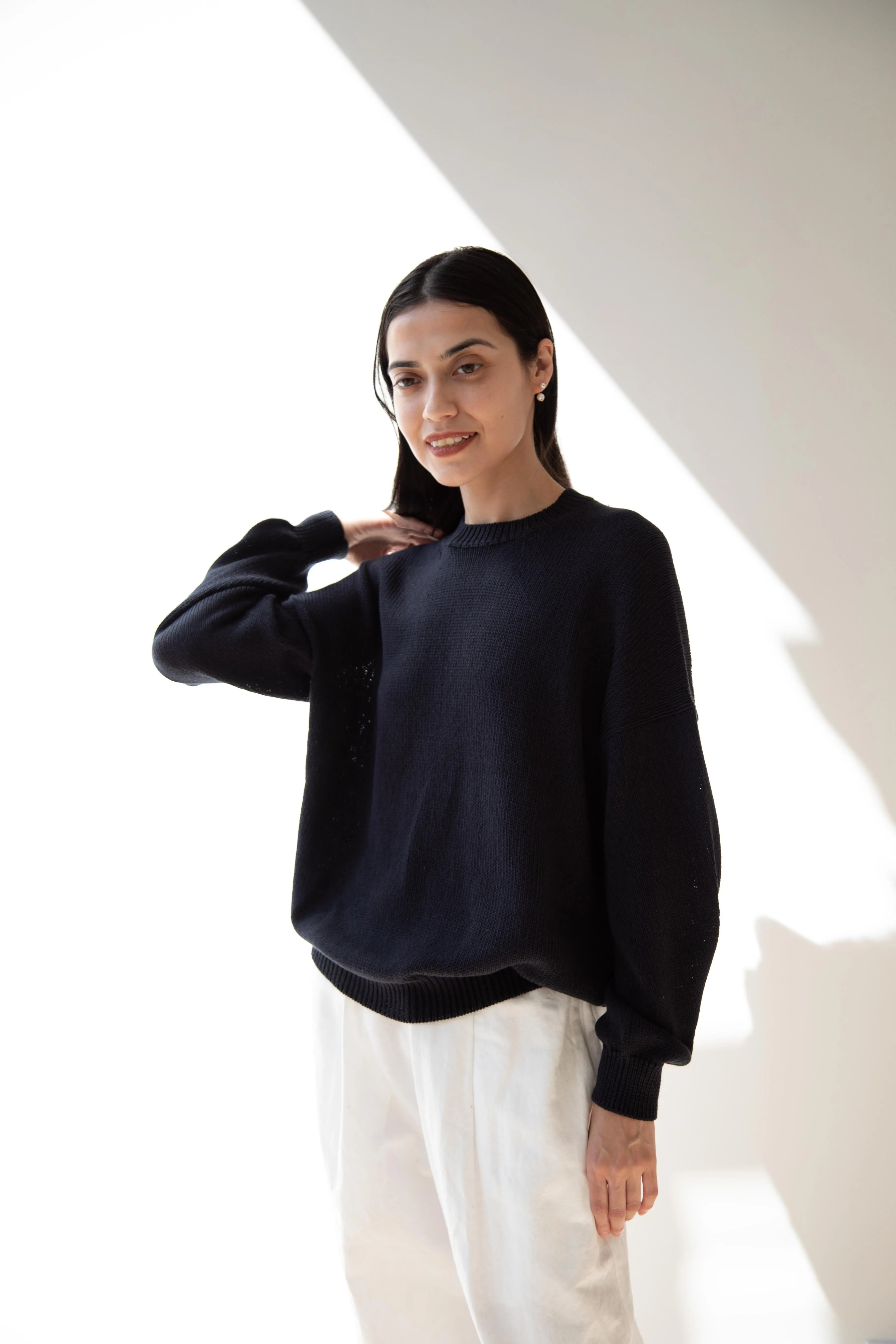 Arts & Science | Back Line Sweater in Dark Navy Cotton Silk