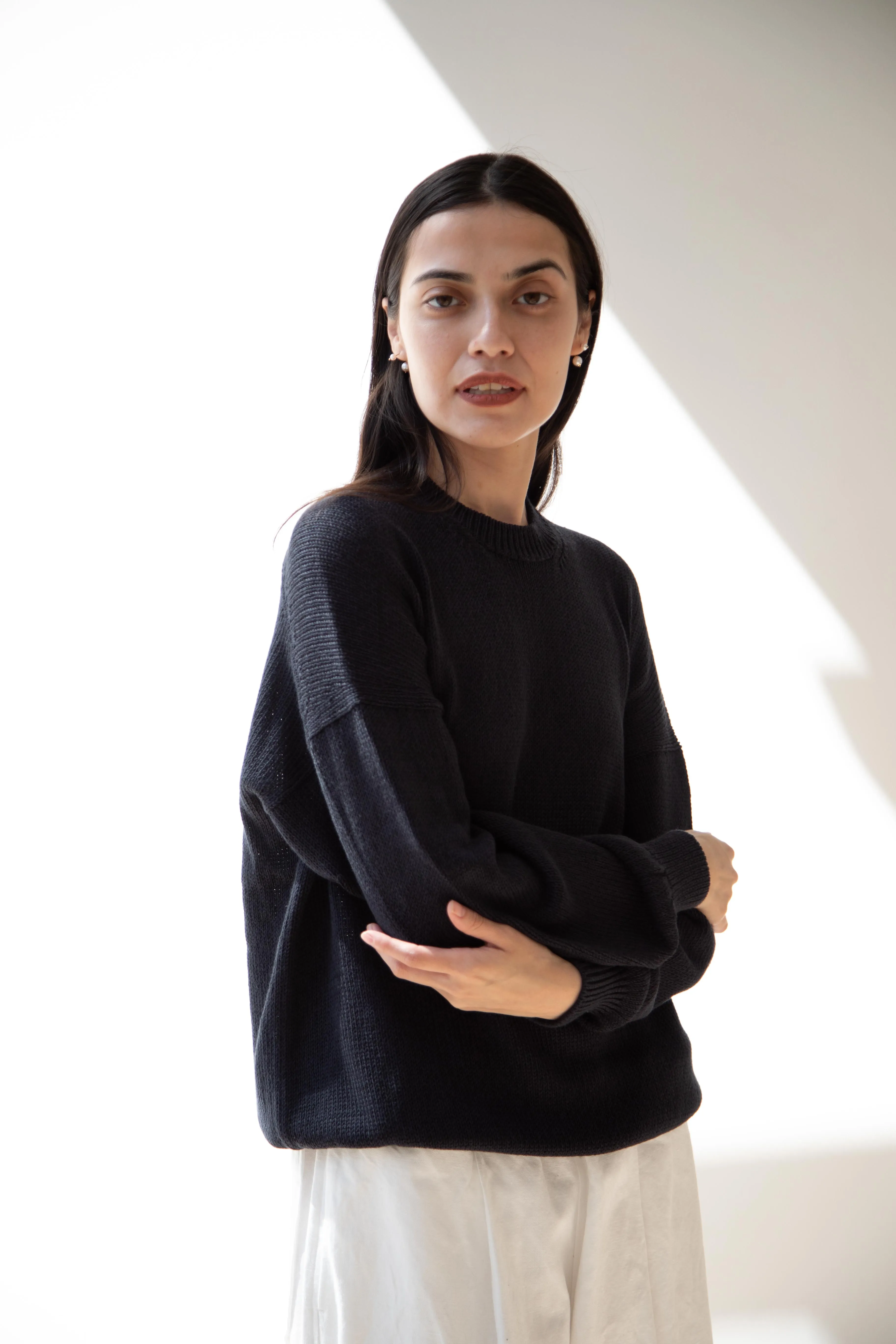 Arts & Science | Back Line Sweater in Dark Navy Cotton Silk